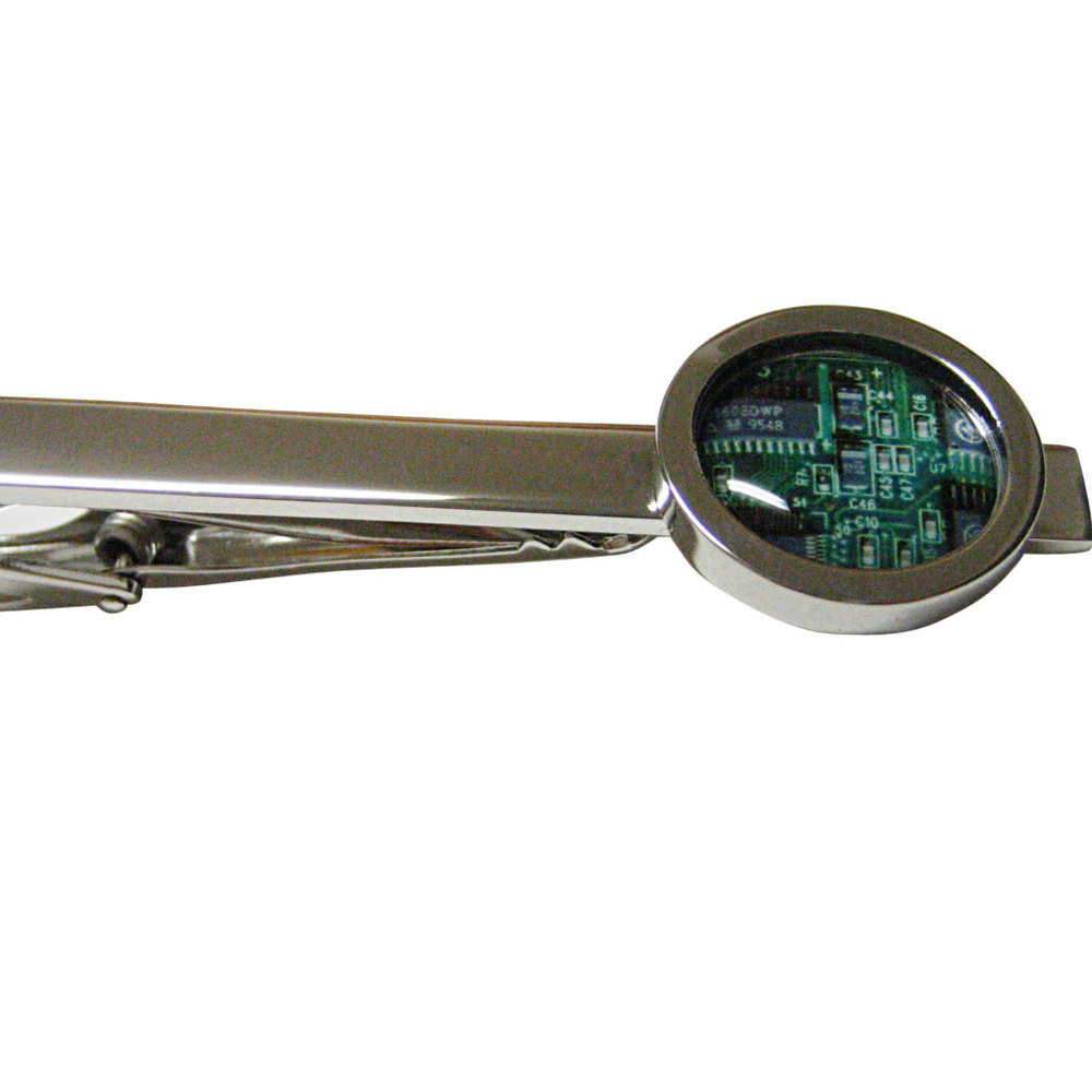 Circular Green Computer Circuit Square Tie Clip - image 1